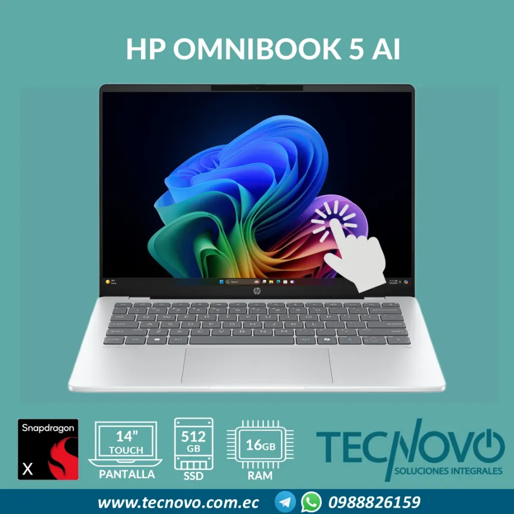 Laptop HP Omnibook 5 AI SNAPDRAGON X1 16GB 512GB 14" 2K Touch