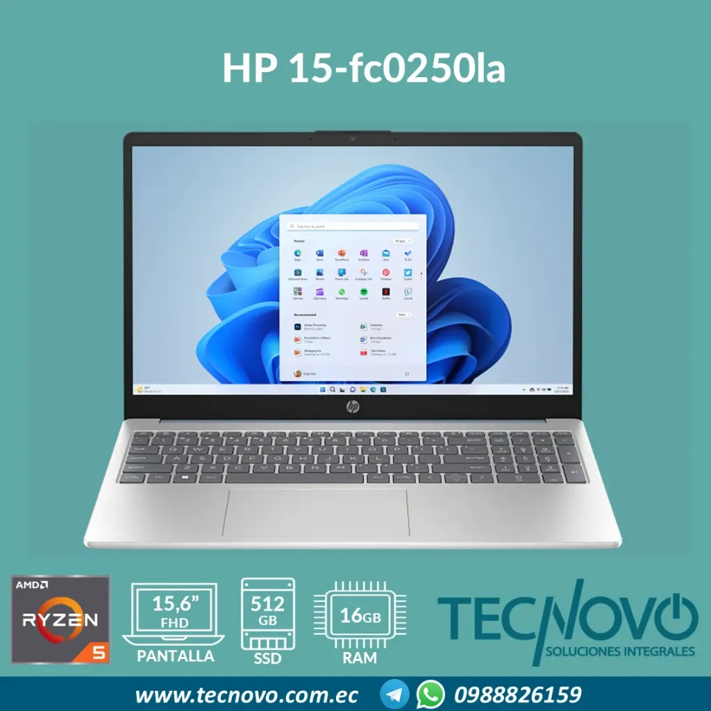Laptop  Ryzen HP 15-fc0250la AMD Ryzen 5 7520U 16GB 512GB SSD 15.6" FHD + MOCHILA