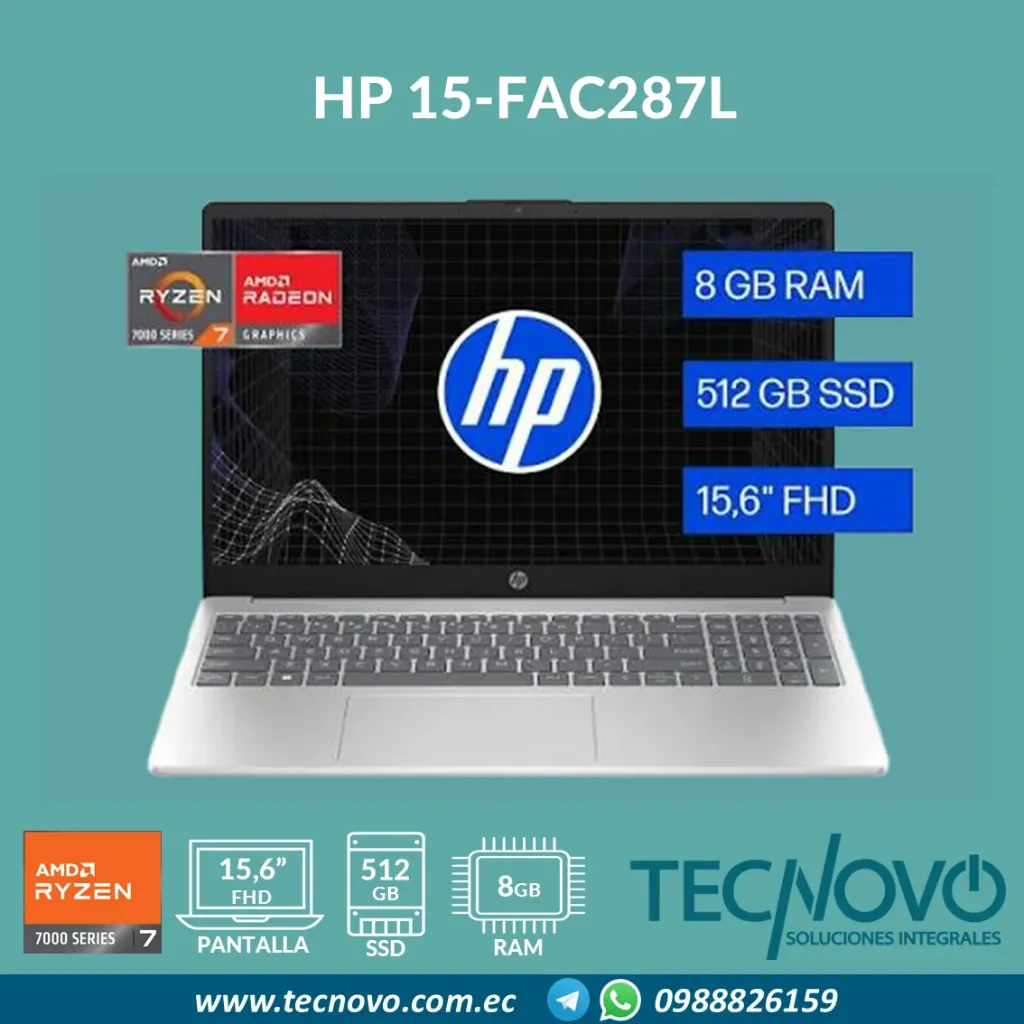 Laptop HP 15-fac287ls AMD Ryzen 7 7730U 8GB 512GB SSD 15.6" FHD