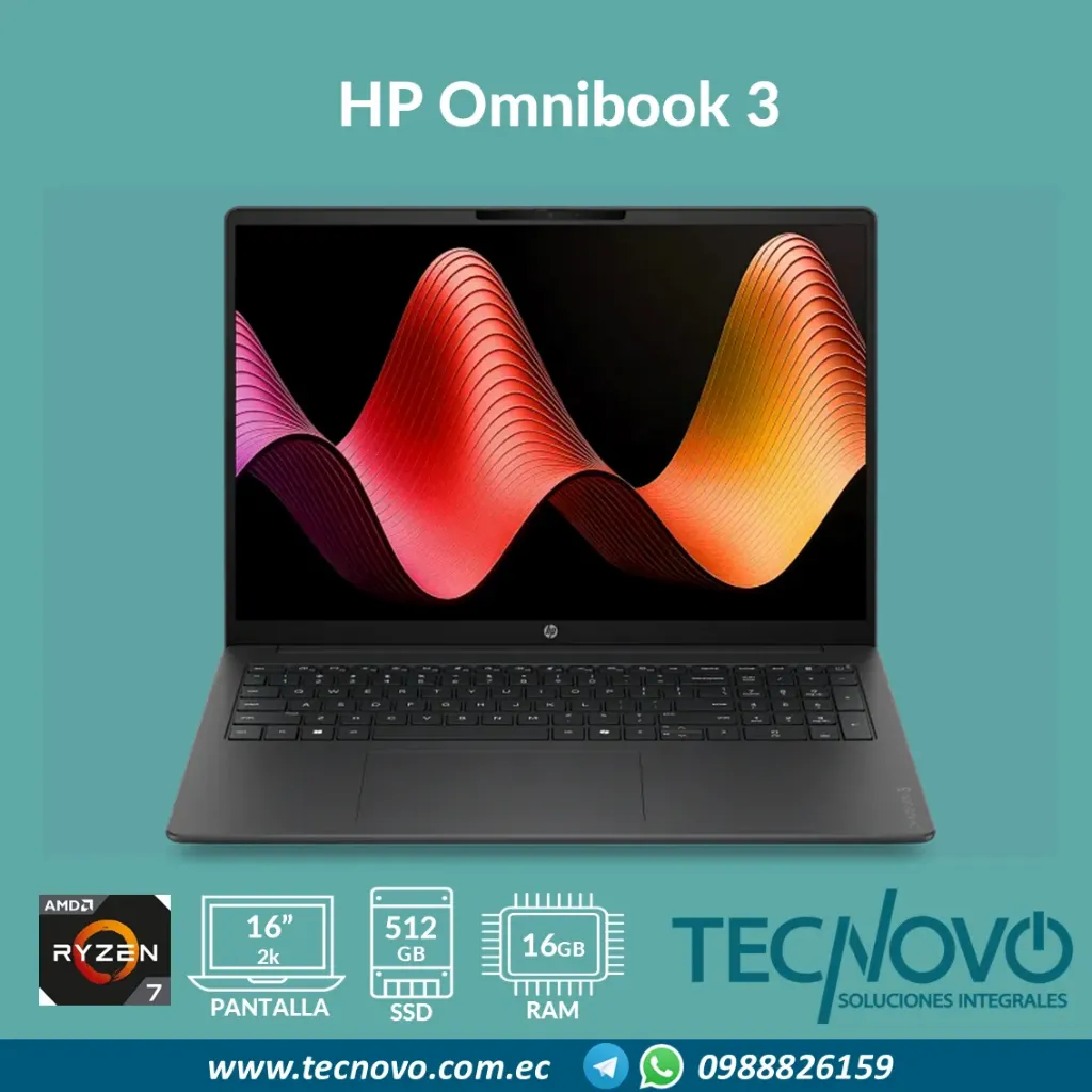 Laptop HP Omnibook 3 AMD Ryzen 7 160 16GB 512GB 16" 2K