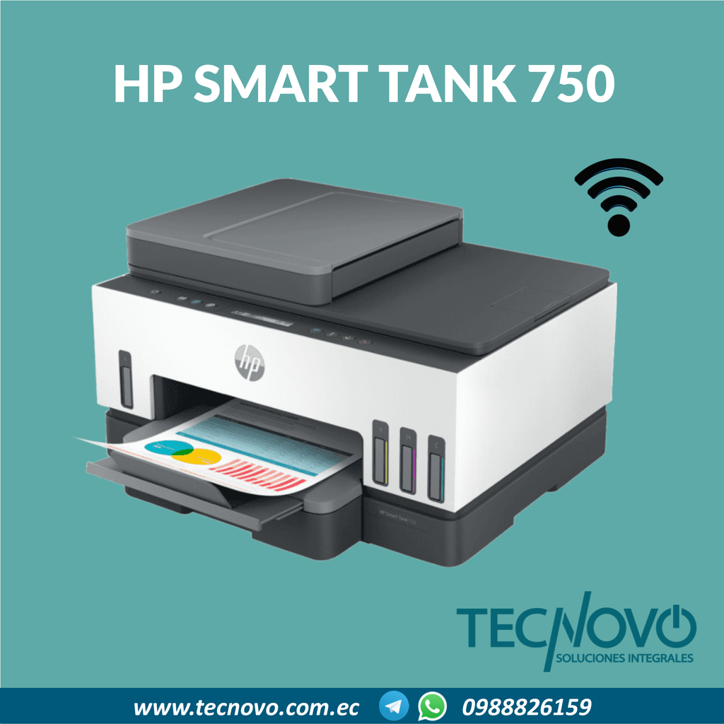 Impresora HP Smart Tank 750 Multifunción Color WIFI A4 ADF Dúplex
