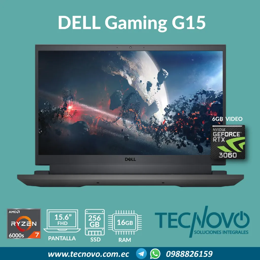 Laptop DELL Gaming G15 AMD Ryzen 7 6800H 16GB 512GB SSD RTX-3060 6GB 15.6" FHD 120Hz