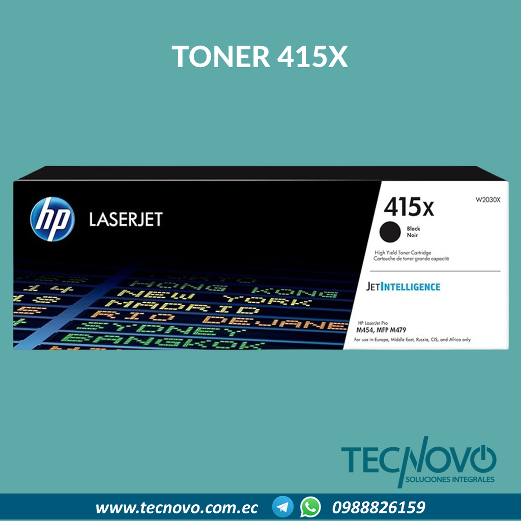 Toner HP para Impresora HP LaserJet Enterprise M455, M480; HP LaserJet Pro M454, M479; 415X Negro