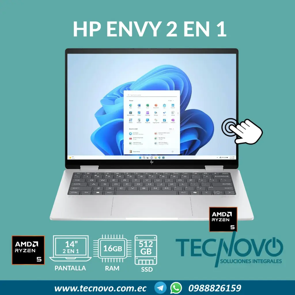 Laptop HP ENVY X360 2 en 1 14-fa0013dx AMD Ryzen 5 8640HS 16GB 512GB SSD 14" WUXGA Táctil