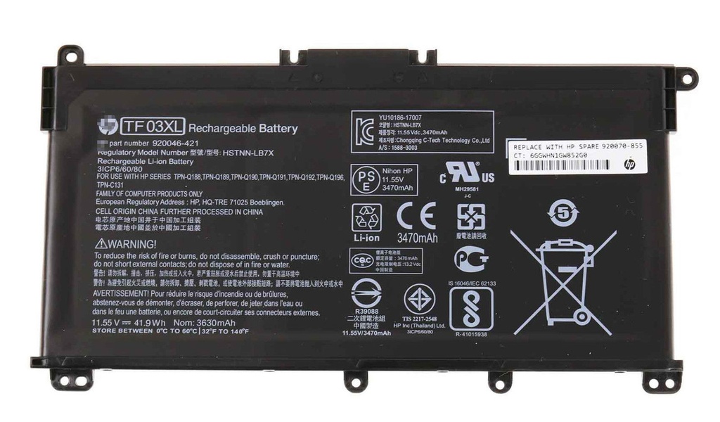 Batería HP TF03XL Interna Original Probook 440 G9/G10, 445 G9/G10, 455 G9/G10 Elite MT645 G7