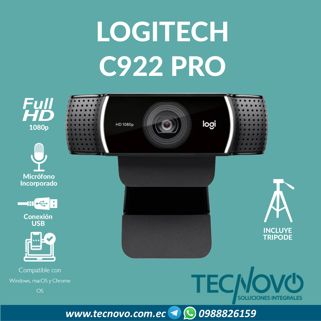 Cámara Web LOGITECH C922 PRO 1080p USB + TRIPODE