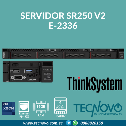 Servidor Lenovo ThinkSystem SR250 V2 E-2336 16GB 2x4TB SATA