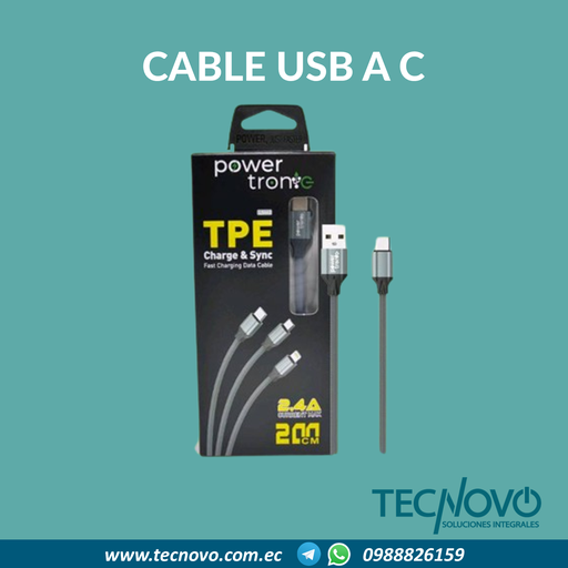 Cable USB A C POWERTRONIC PWC-203 2mt