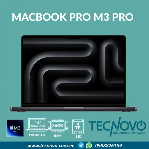 Laptop APPLE MacBook Pro M3 Pro CHIP 12-core 18-core GPU 36GB 4TB SSD 14.2"
