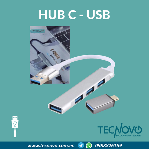 HUB TREQA USB-C a 4 puertos 3.0 (incluye adaptador)