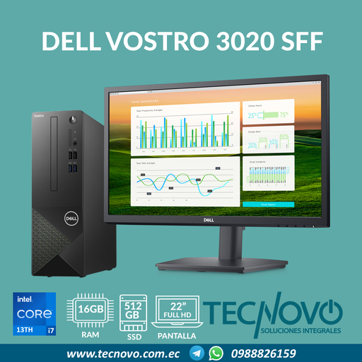 Computador  DELL VOSTRO 3020 I7-13700 16GB 512GB SSD SFF + MONITOR E2222HS 22"