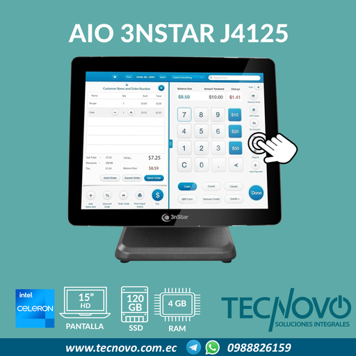 Computador Punto de Venta POS 3NSTAR J4125 4GB 120GB 15" TACTIL