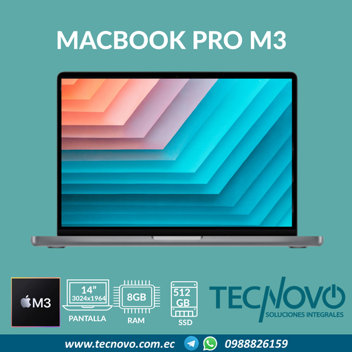 Laptop APPLE MacBook Pro M3 CHIP 8-core 10-core GPU 8GB 512GB 14" Retina