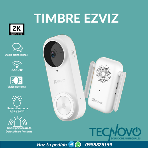 Video Portero EZVIZ DB2 Bateria 2k Vision Nocturna, Timbre, Wifi