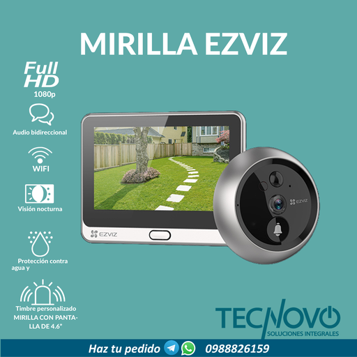 Video Portero con Mirilla(pantalla) EZVIZ DP2C Vision Nocturna, Timbre, Wifi 1080p