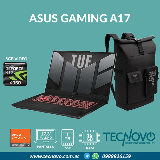Laptop ASUS TUF Gaming A17 Ryzen 7-7735HS 16GB 1TB SSD RTX-4060 8GB 17.3" FHD