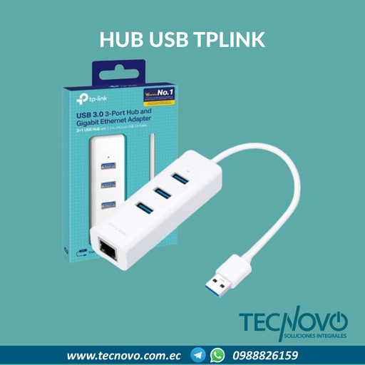 Adaptador TP-LINK USB 2 en 1 con Hub de 3 Puertos USB 3.0 y Adaptador Ethernet Gigabit