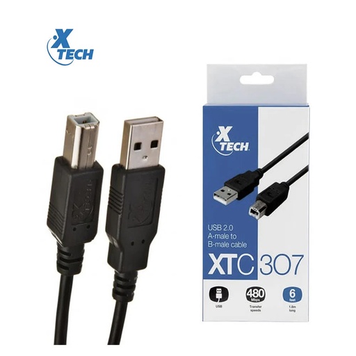 Cable XTECH XTC-307 USB-A a USB-B 1.80 metros
