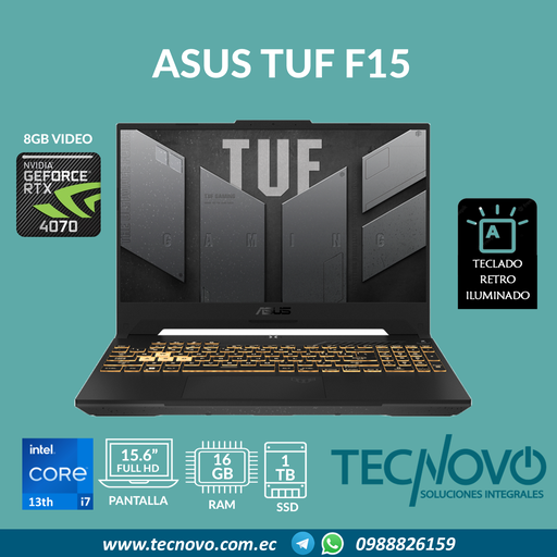 Laptop ASUS TUF Gaming F15 FX507VI Intel I7-13620H 16GB 1TB-SSD RTX 4070 8GB 15,6" FHD 144Hz