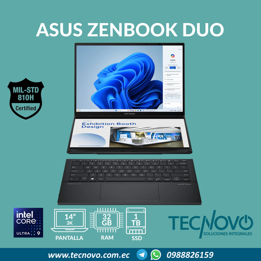 Laptop ASUS ZenBook Duo Ultra 9-185H 32GB 1TB SSD 14" 3K OLED Pantalla táctil
