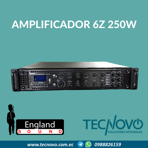 Amplificador England Sound 6 zonas 250W USB/SD/MP3/BT