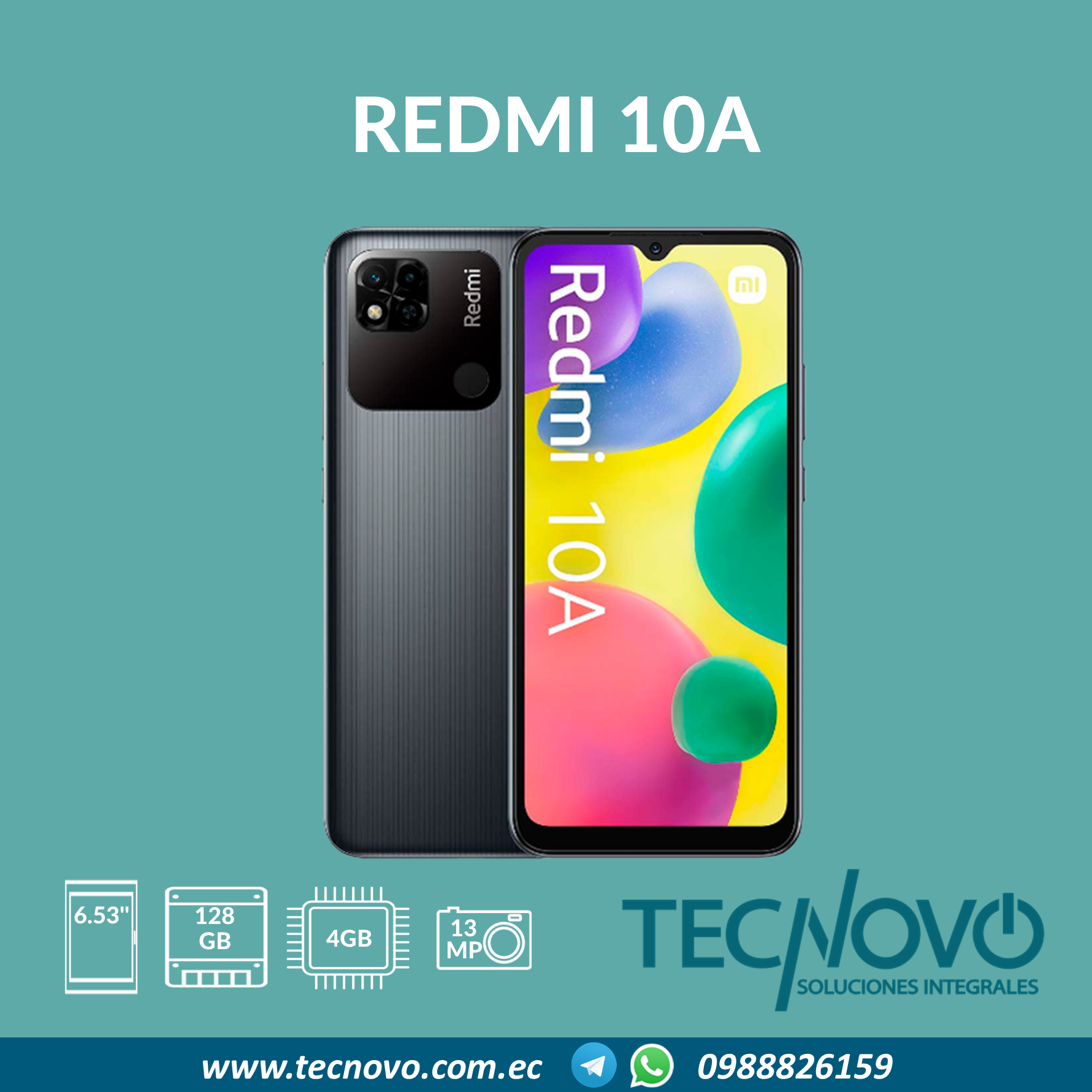 Celular Xiaomi Redmi 10A 4GB/128GB | TECNOVO SOLUCIONES