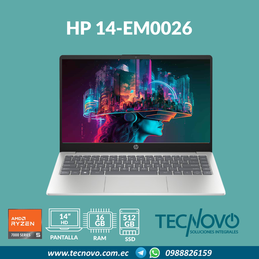 Laptop HP 14-em0026la AMD Ryzen 5 7520U 16GB 512GB-SSD 14"