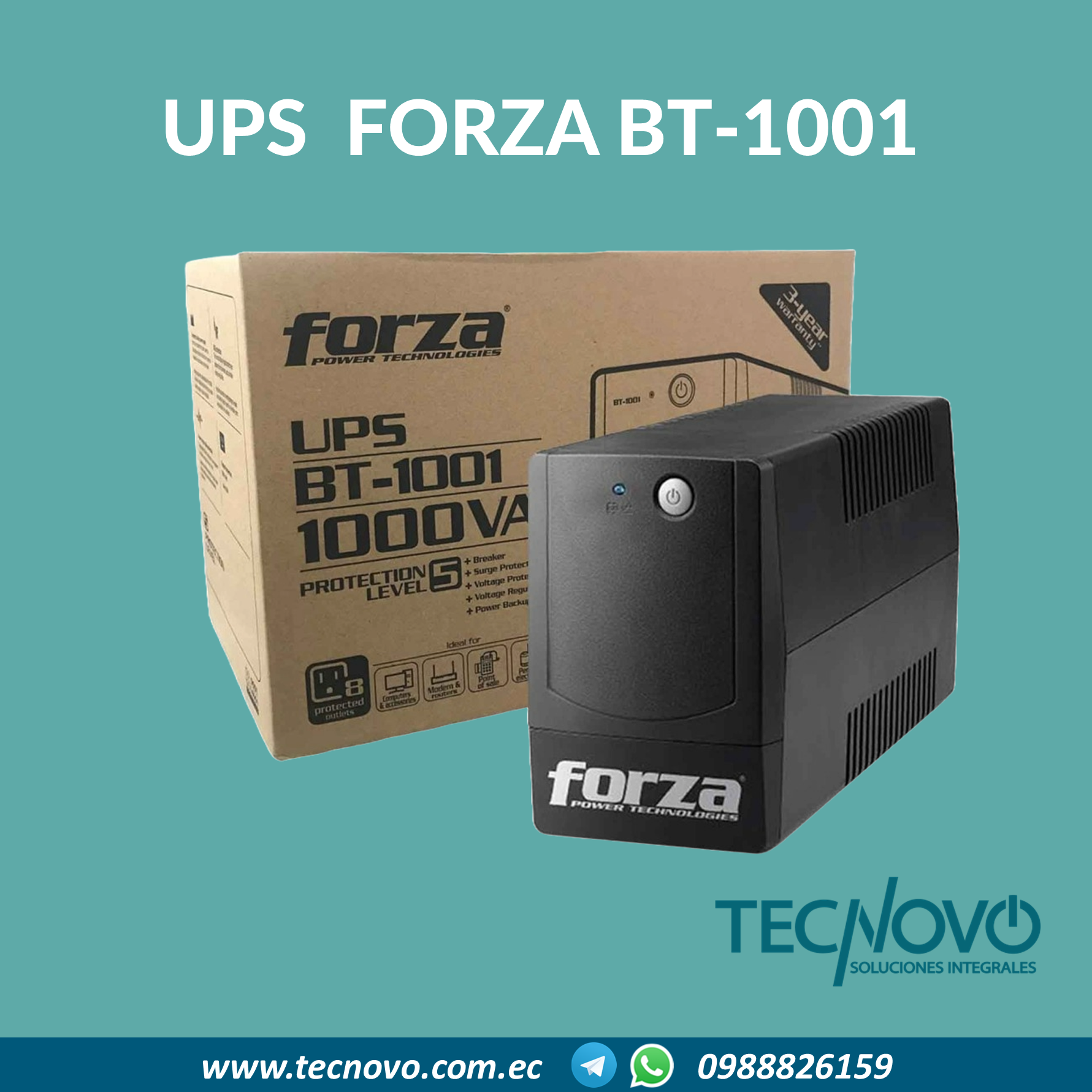 UPS FORZA BT-1001 1000VA 600W 8 tomas. | TECNOVO SOLUCIONES INTEGRALES