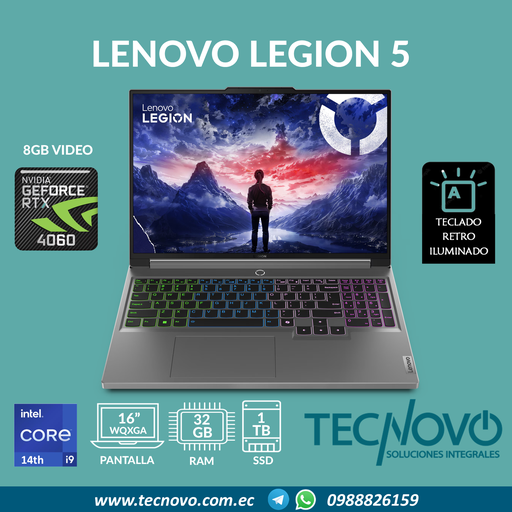 Laptop LENOVO LEGION 5 I9-14900HX 32GB 1TB-SSD RTX 4060 8GB 16" WQXGA 144Hz 