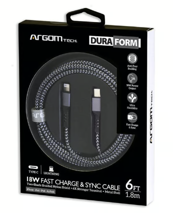 Cable ARGOM tipo C a Lightning 18W nylon 1.8mt Dura form