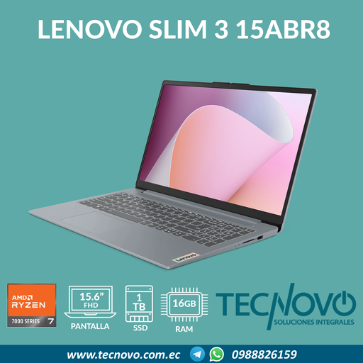 Laptop LENOVO Ideapad Slim 3 15ABR8 AMD Ryzen 7 5825U 16GB 512GB SSD 15.6" FHD