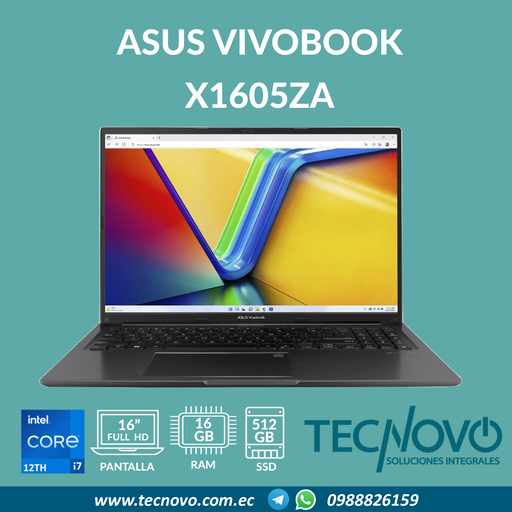 Laptop ASUS VivoBook X1605ZA I7-12700H 16GB 512GB-SSD 16" WUXGA + MOCHILA