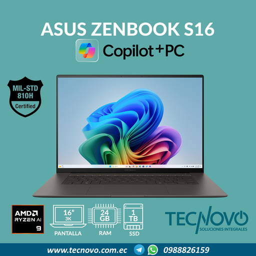 Laptop ASUS ZenBook S16 Ryzen AI 9-365 24GB 1TB SSD 16" OLED 3K