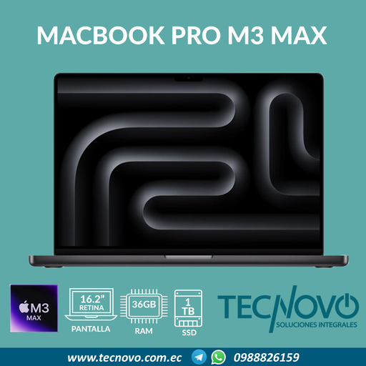 Laptop APPLE MacBook Pro M3 Max CHIP 14-core 30-core GPU 36GB 1TB 16.2"