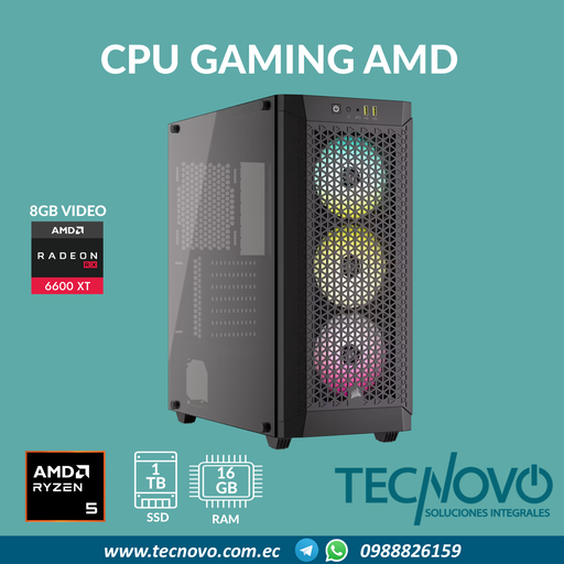 Computador Gaming Ryzen 5-9600X 16GB 1TB-SSD RX-6600 8GB RGB
