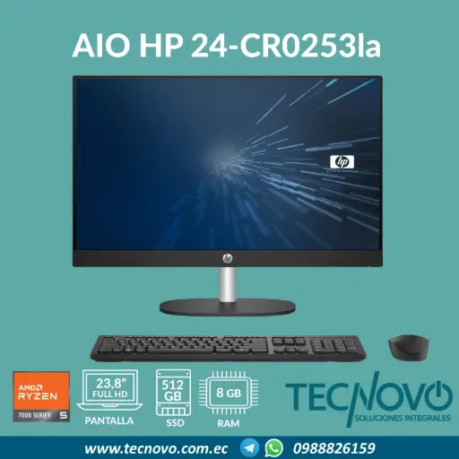 Computador AIO HP 24-cr0253la AMD Ryzen 5-7520U 8GB 512GB SSD 23.8" FHD