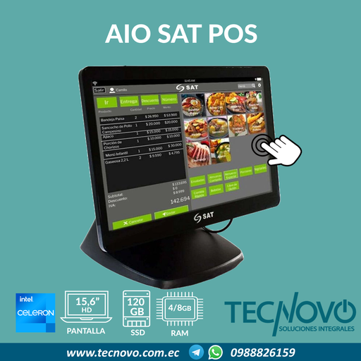 Computador Punto De Venta POS SAT CI-140 Intel Quad Core 4GB 120GB 15.6" TACTIL