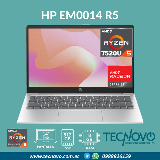 Laptop HP 14-em0014la AMD Ryzen 5 7520U 8GB 512GB-SSD 14"