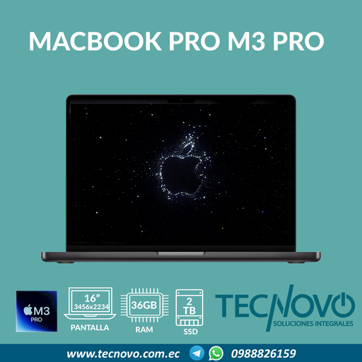 Laptop APPLE MacBook Pro M3 Pro 14-core 30-core GPU 36GB 2TB SSD 16"