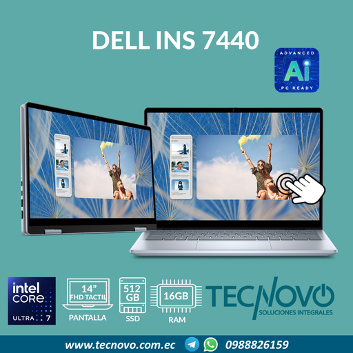 Laptop DELL Inspiron 7440 2 en 1 Intel Ultra 7-150U 16GB 512GB SSD 14" FHD TACTIL