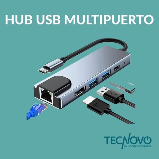 HUB TREQA Multipuertos USB-C 5 EN 1 A USB-C 2USB-3.0 ETHERNET HDMI 