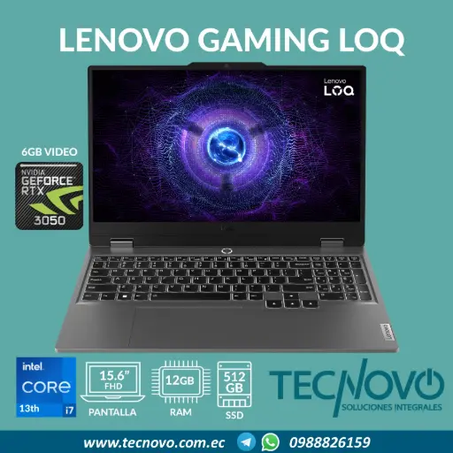 Laptop LENOVO LOQ 15IRX9 Intel Core I7-13650HX 12GB 512GB-SSD RTX 3050 6GB 15.6" FHD