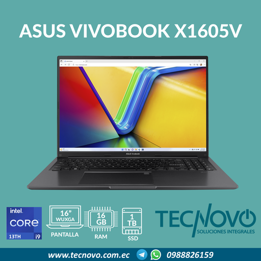 Laptop ASUS VivoBook X1605VA I9-13900H 16GB 1TB-SSD 16" WUXGA + MOCHILA NEGRO
