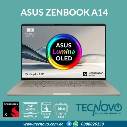 Laptop ASUS Zenbook A14 Snapdragon X1 16GB 1TB SSD 14" OLED WUXGA