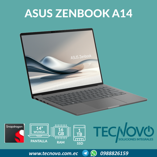 Laptop ASUS Zenbook A14 Snapdragon X1 16GB 1TB SSD 14" OLED WUXGA