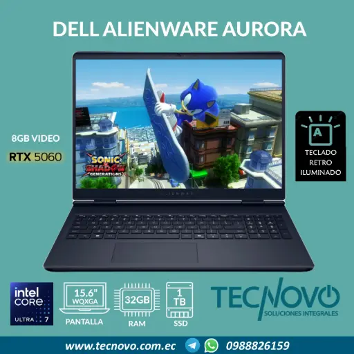 Laptop DELL Alienware Aurora 16 Intel Ultra 7-240H 32GB 1TB SSD RTX-5060 8GB 16" WQXGA 120Hz