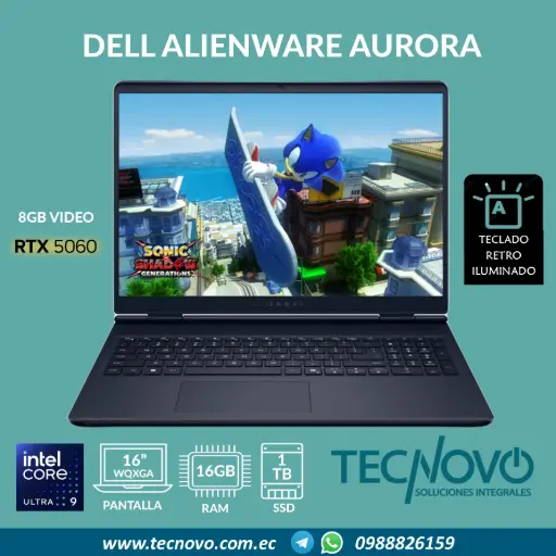 Laptop DELL Alienware Aurora 16 AC16250 Intel Ultra 9-270H 16GB 1TB SSD RTX-5060 8GB 15.6" WQXGA 120Hz