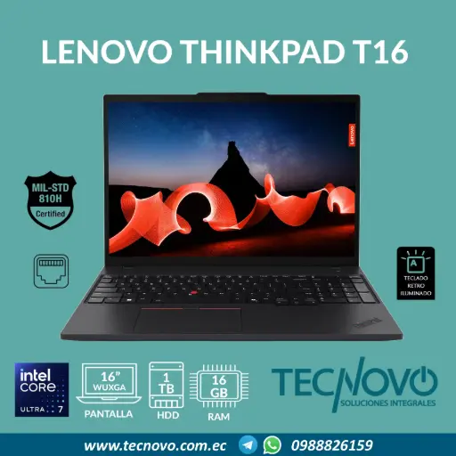 Laptop LENOVO ThinkPad T16 Gen 3 Intel Ultra 7-155H 16GB 1TB-SSD 16" WUXGA + Mochila