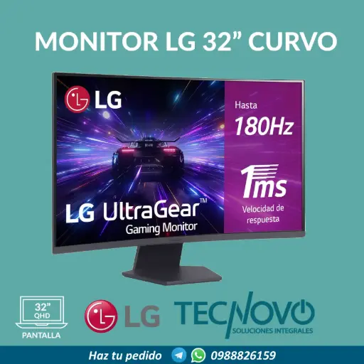 Monitor LG 32" Ultragear Gaming Curvo QHD 2560X1440 IPS 1MS 180Hz 
