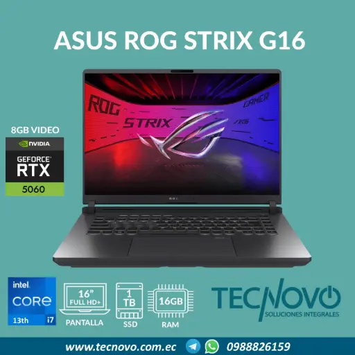 Laptop ASUS ROG Strix G16 I7-14650H 16GB 1TB SSD RTX-5060 8GB 16" FHD+ 165Hz